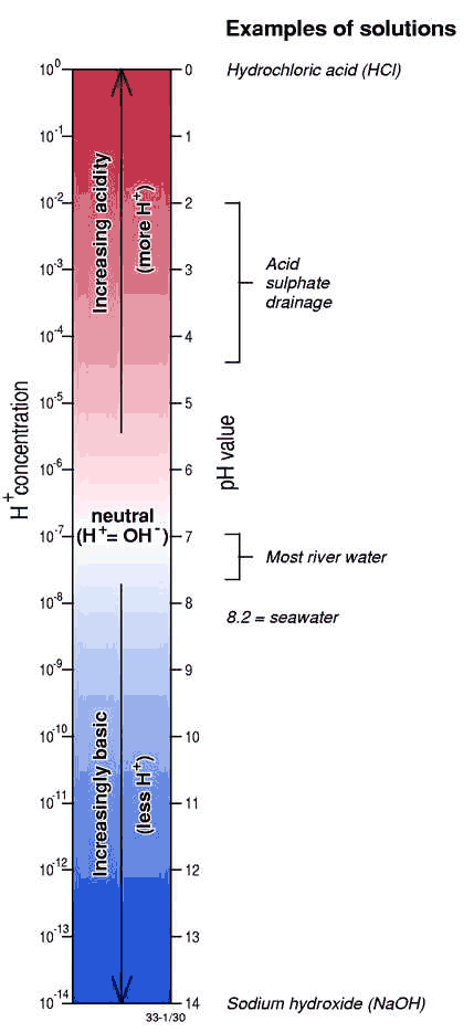 Figure of the pH scale and H+ concentrations
