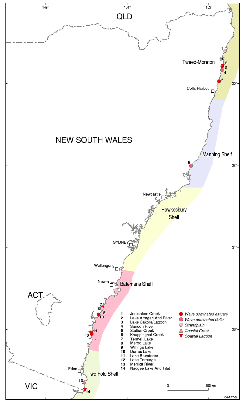 IMCRA regions and near-pristine estuaries of New South Wales