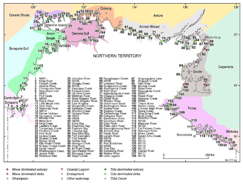IMCRA regions and near-pristine estuaries of the Northern Territory