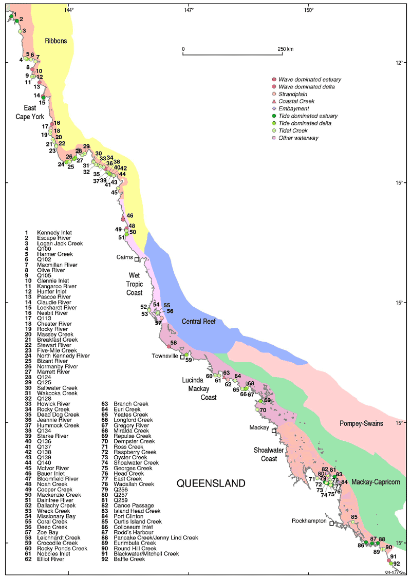 IMCRA regions and near-pristine estuaries of East Queensland