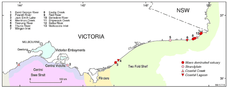 IMCRA regions and near-pristine estuaries of Victoria